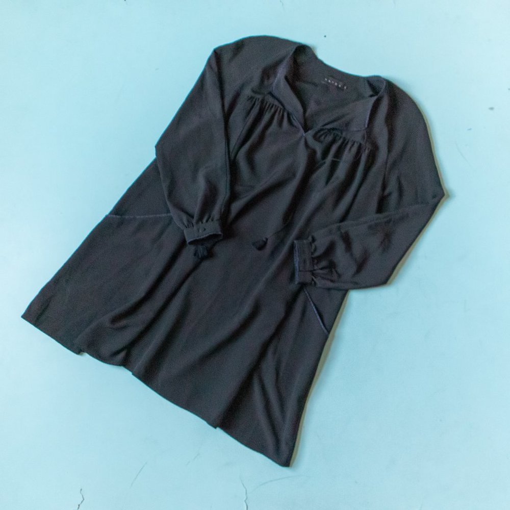 LIKE NEW Hatch Black Navy Trim Long Sleeve Peasant Tunic Maternity Dress Size 2